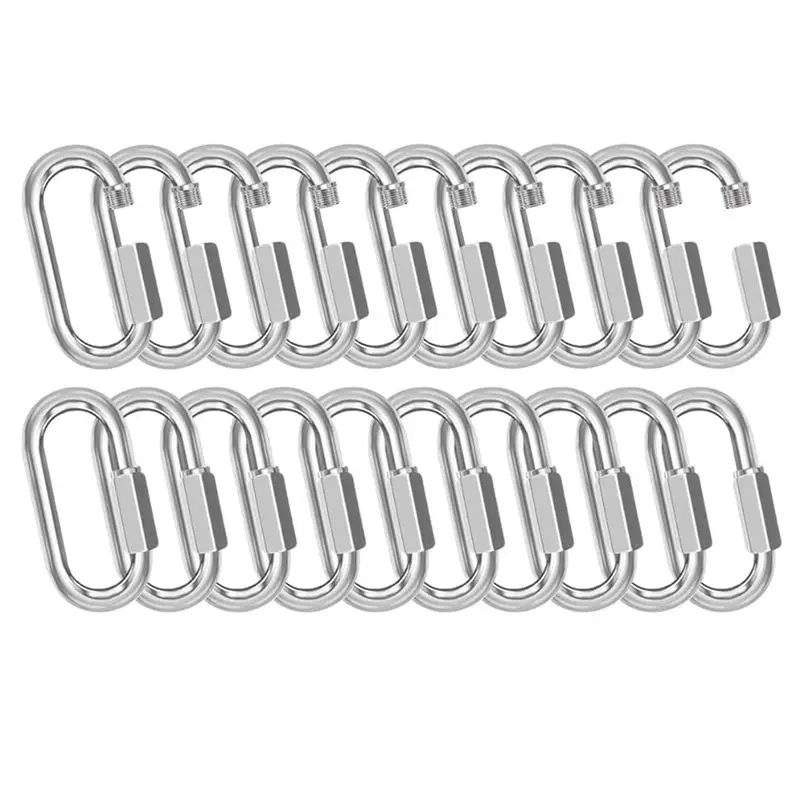 LICE-M6-20Pcs Quick Links Chain Connectors, 1/4In Galvanized Chain Locking Carabiners Hooks, 620LBS Heavy Duty Thread Clips