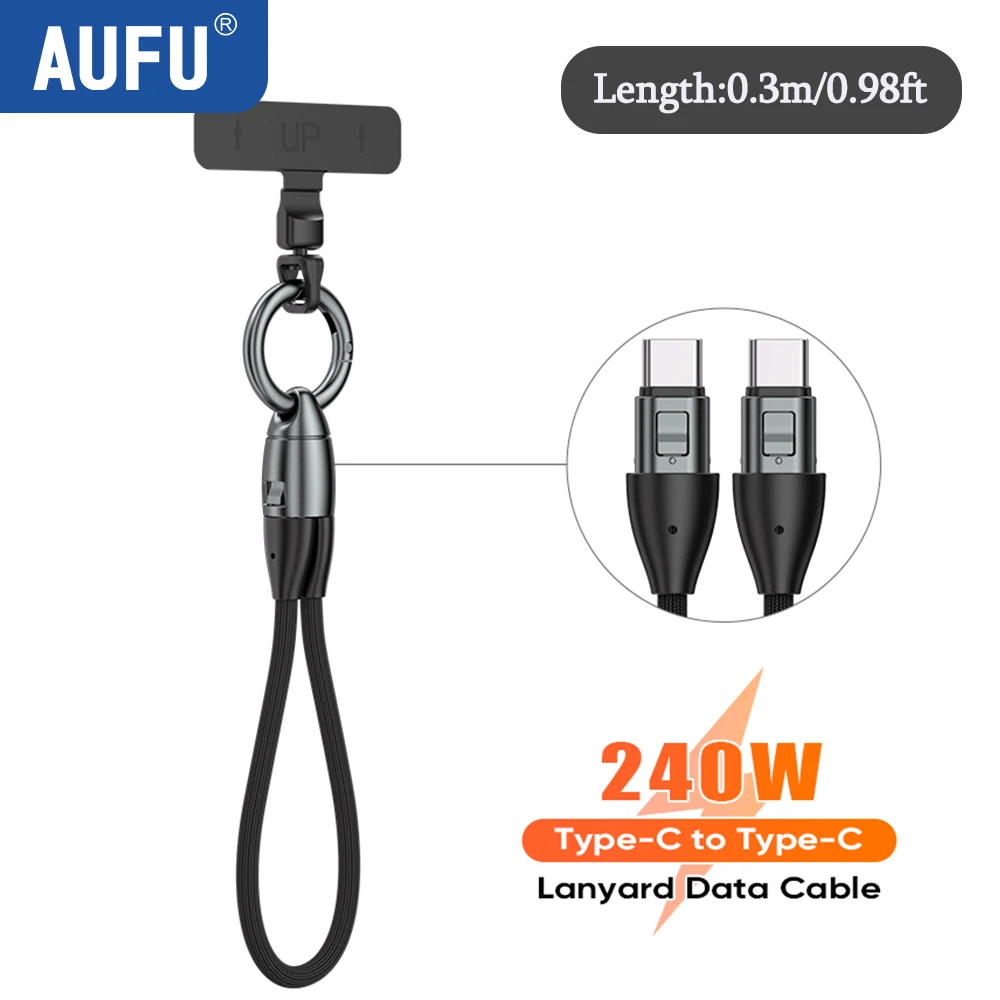 AUFU 240 W Typ C auf Typ C Kabel 5A Schnellladung Schlüsselanhänger USB C Lanyard Datenkabel für iPhone 17 16 15 Xiaomi Samsung MacBook