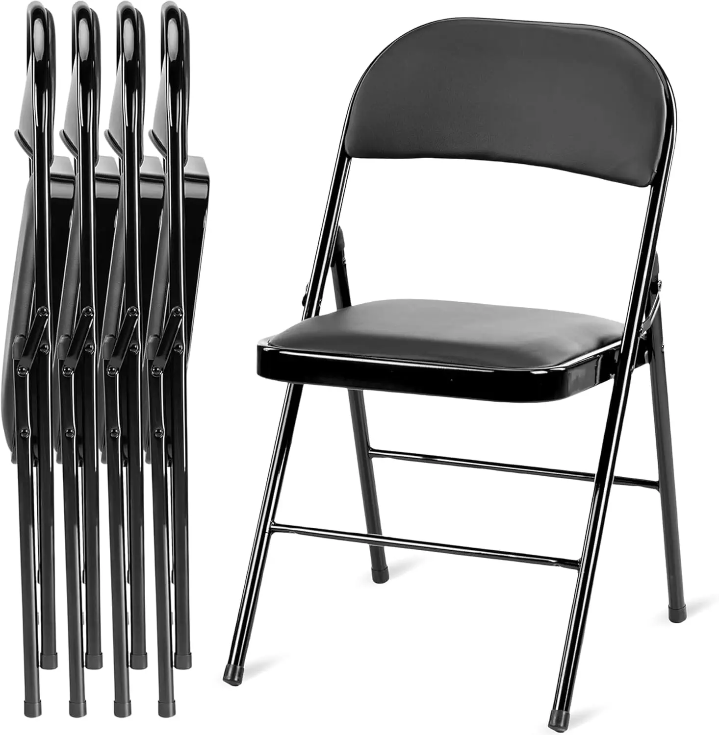 

4 Pcs Folding Chairs with Leather Padded Cushion Seats, Sturdy Metal Frame, Stackable, Portable for Indoor Outdoor Events