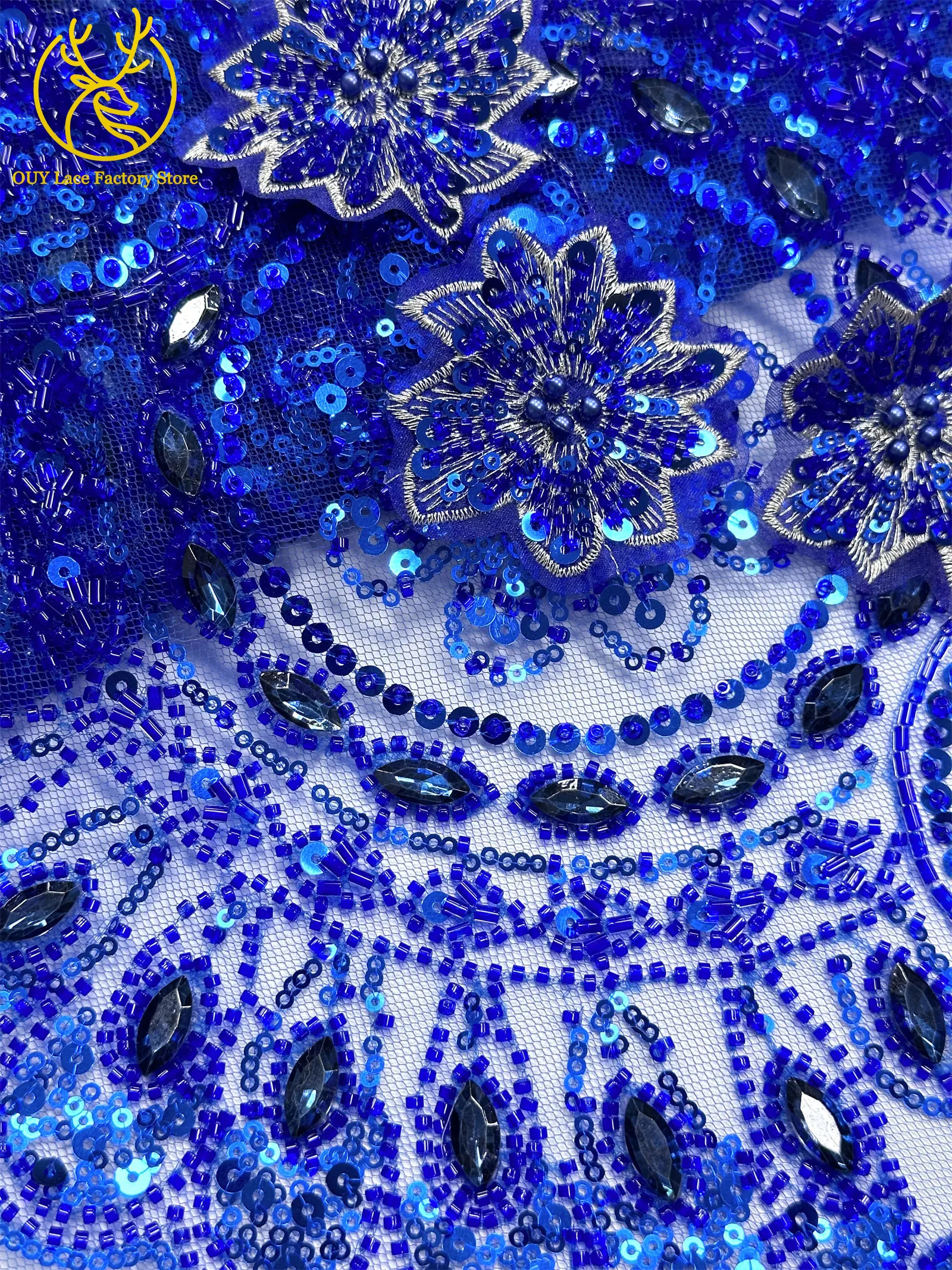 3D-Stickerei Blumen Französischer Mesh-Stein-Spitzenstoff 2026 Afrikanischer Nigerianischer Tüll Perlen-Pailletten-Spitzenstoff für Hochzeitsnäharbeiten – Detail 25