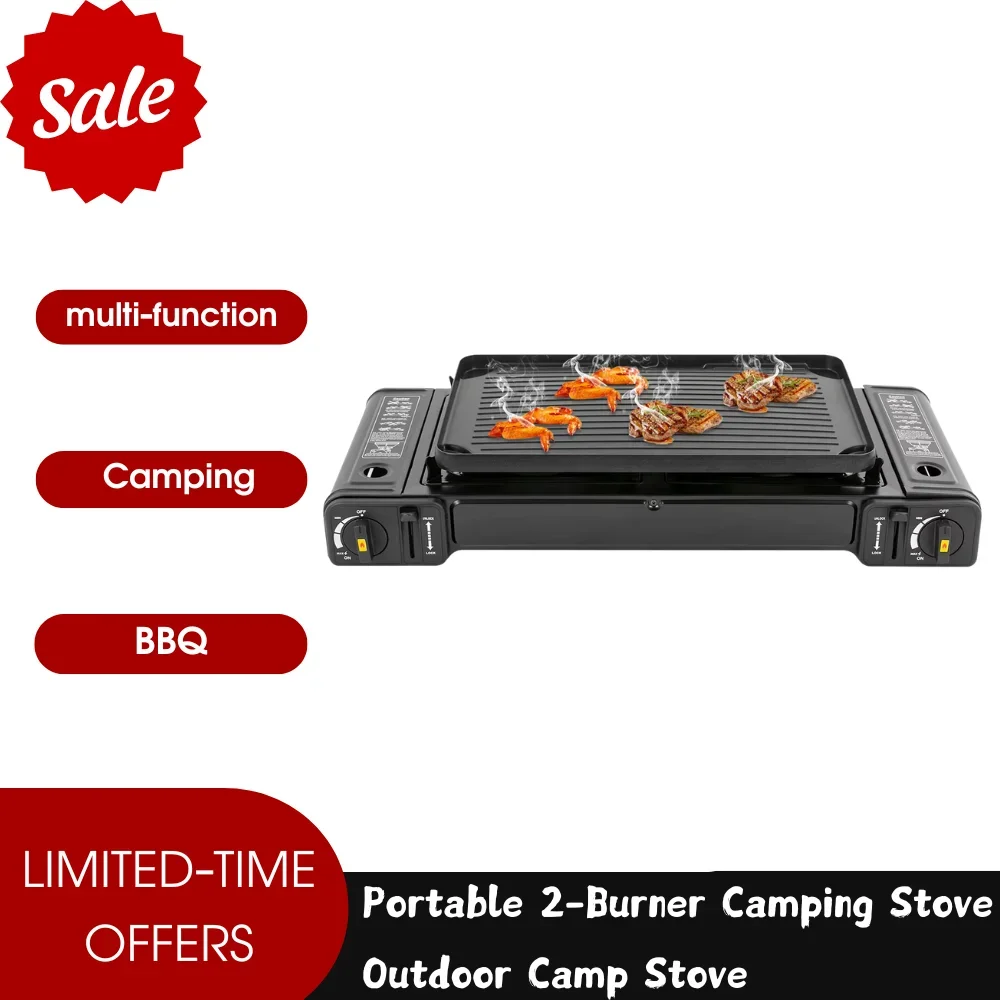 Estufa de camping multifuncional portátil de 2 quemadores para cocinar y preparar comidas al aire libre