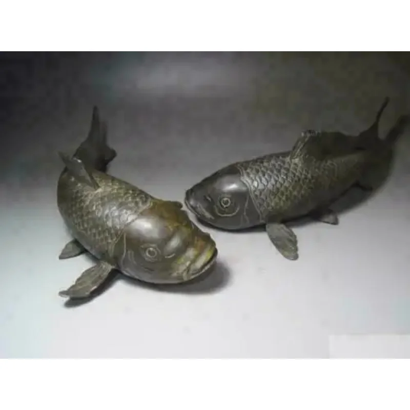 

1 pair (Two) Ancient Japan pure Bronze sculpture Vivid cyprinoid carp Fish