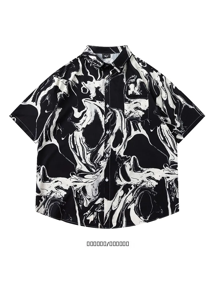 

from Fearless Forward Original Design Dyed Flower Shirt Handsome Loose Short Sleeve Men's Casual Fashion Summer Top