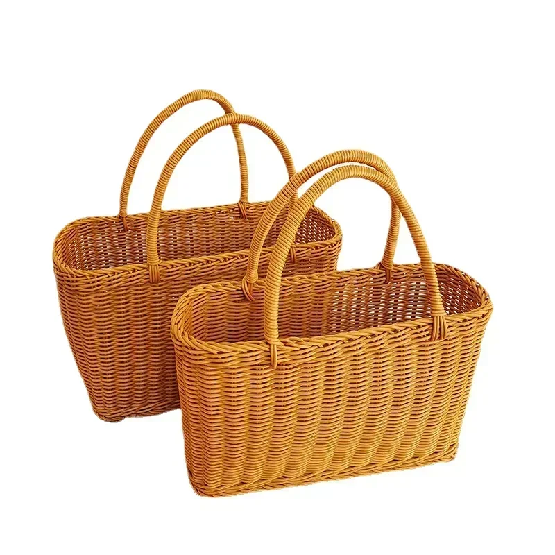 

Imitation Rattan Handwoven Basket for Picnic, Large Capacity Storage Baskets for Fruit and Vegetable,Outdoor Travel Use