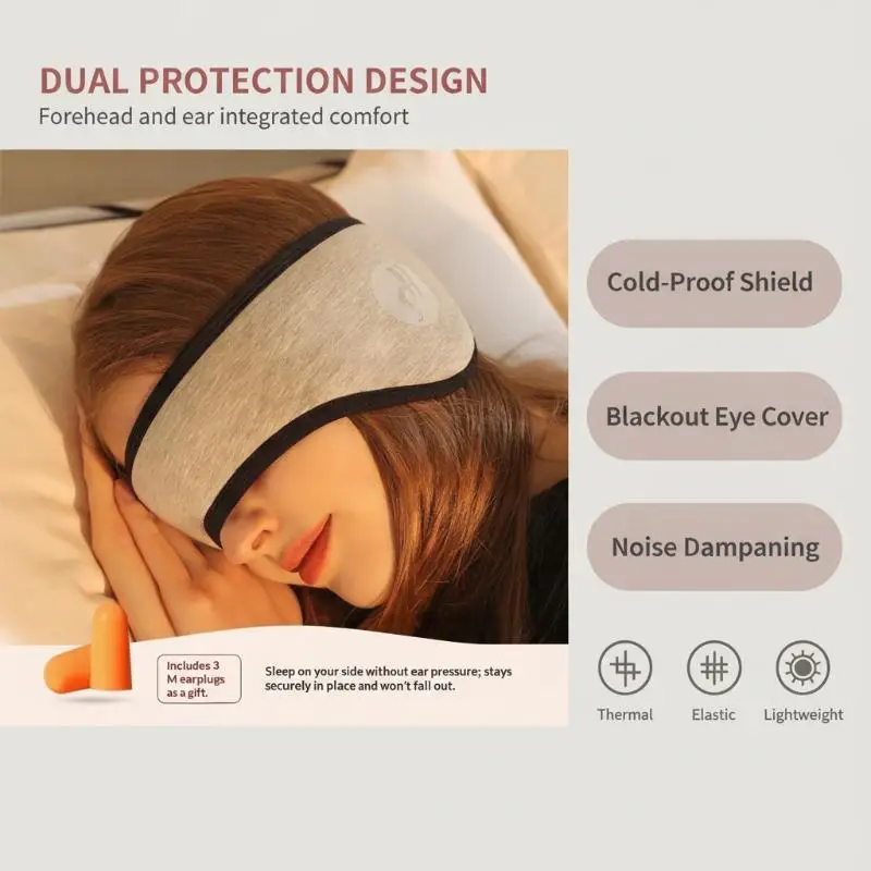 Eco-friendly Soft Adjustable Sleep Mask Noise Cancelling Ear Covers Light Blocking for Travel Home Office Daily Use