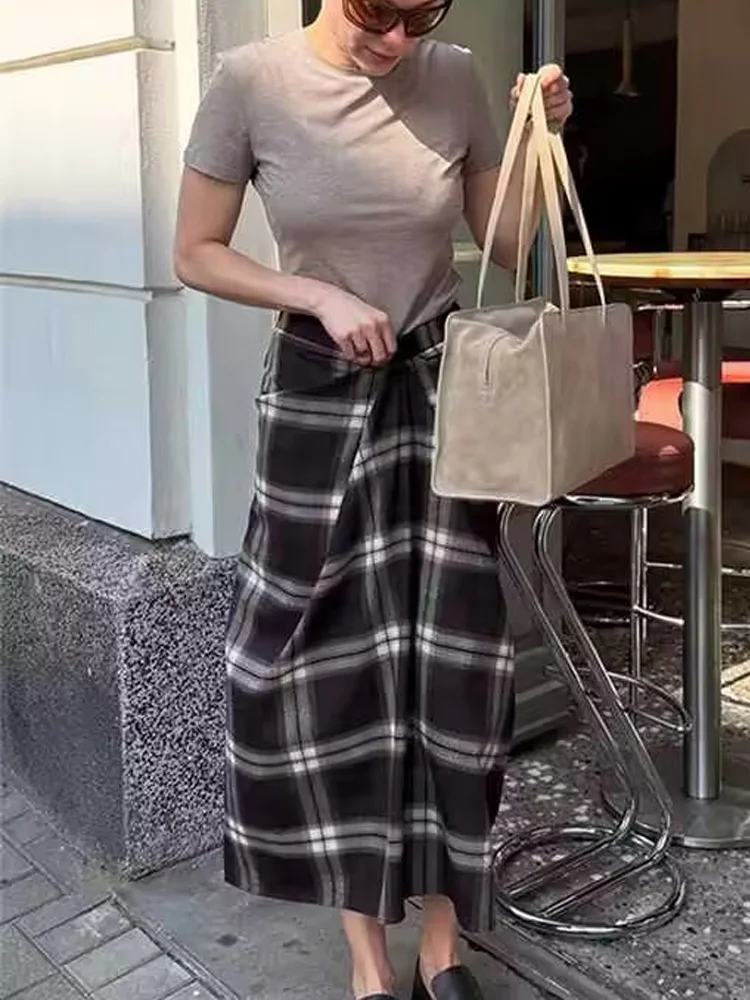 HH mujer nueva moda suave cintura elástica cremallera plisada decoración falda femenina Casual desplazamientos ligero falda versátil