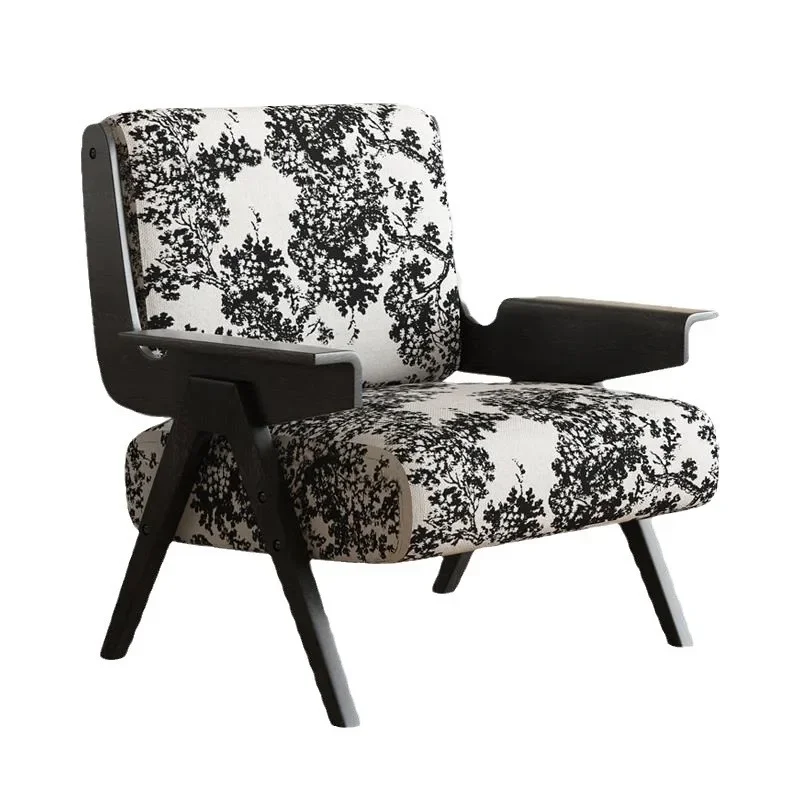 

Retro single sofa home living room balcony lazy solid wood black designer French casual chair