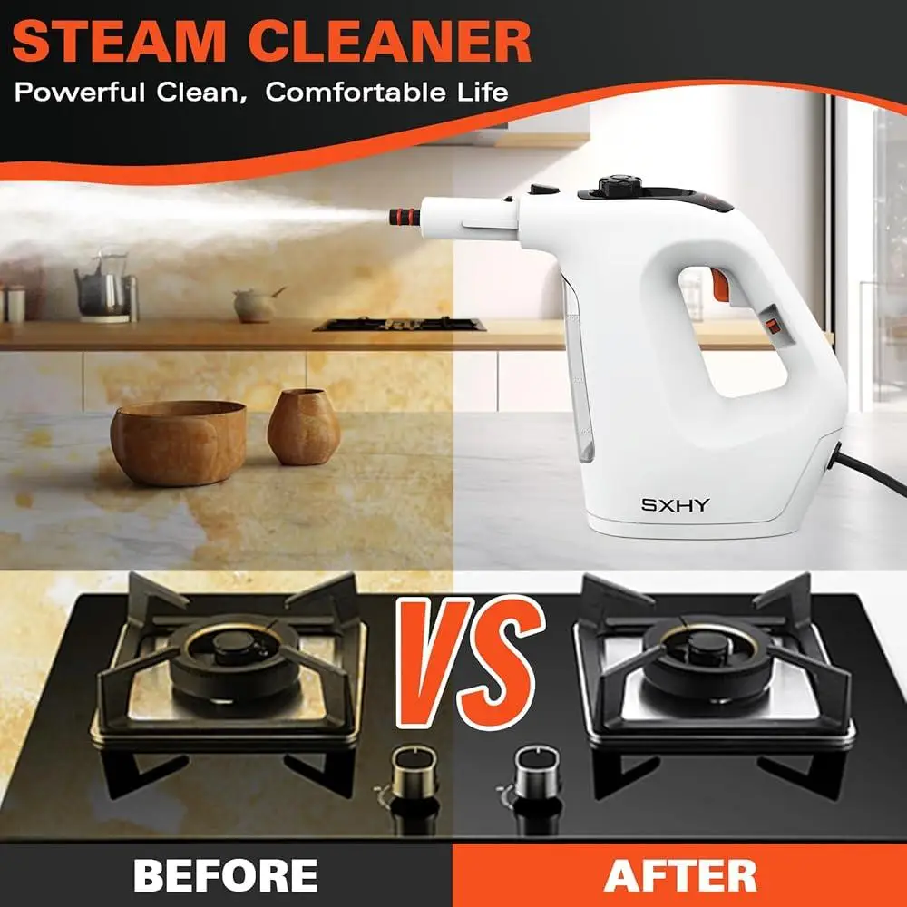Handheld Steam Cleaner 400ml Continuous Steam Lock Pressurized Multi Surface Steamer Multi Purpose Home Kitchen Car Cleaning