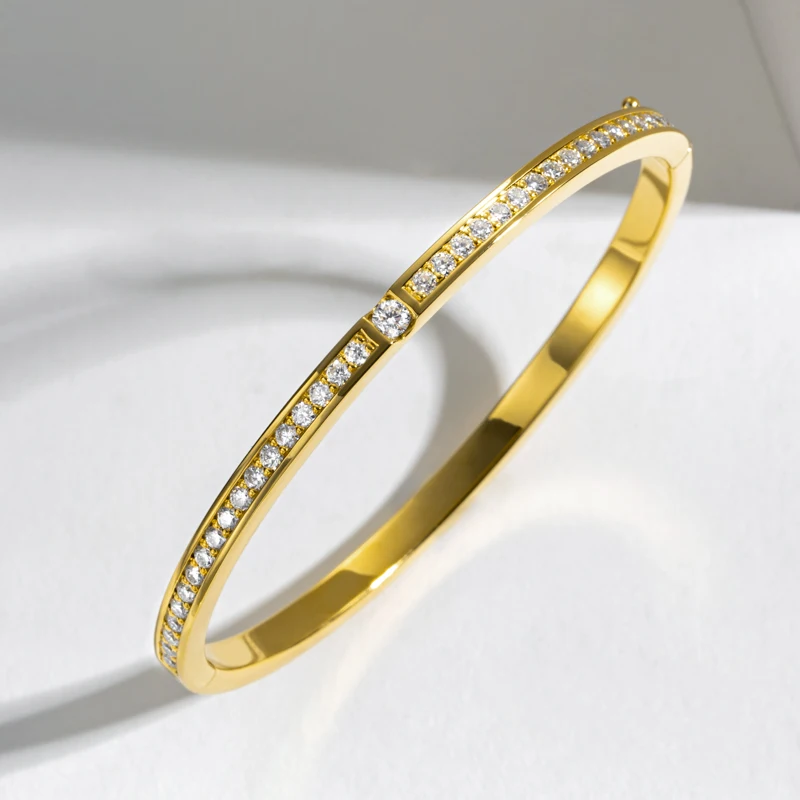 Braccialetto Moissanite da 3mm di larghezza per donna bracciale da Tennis completo rotondo in argento 925 massiccio in oro giallo