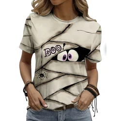 Women's T-shirt Halloween Mummification Peep Monster 3D Print Women's T-shirt  Fashion Short Sleeve Crew Neck Women T-shirt Top