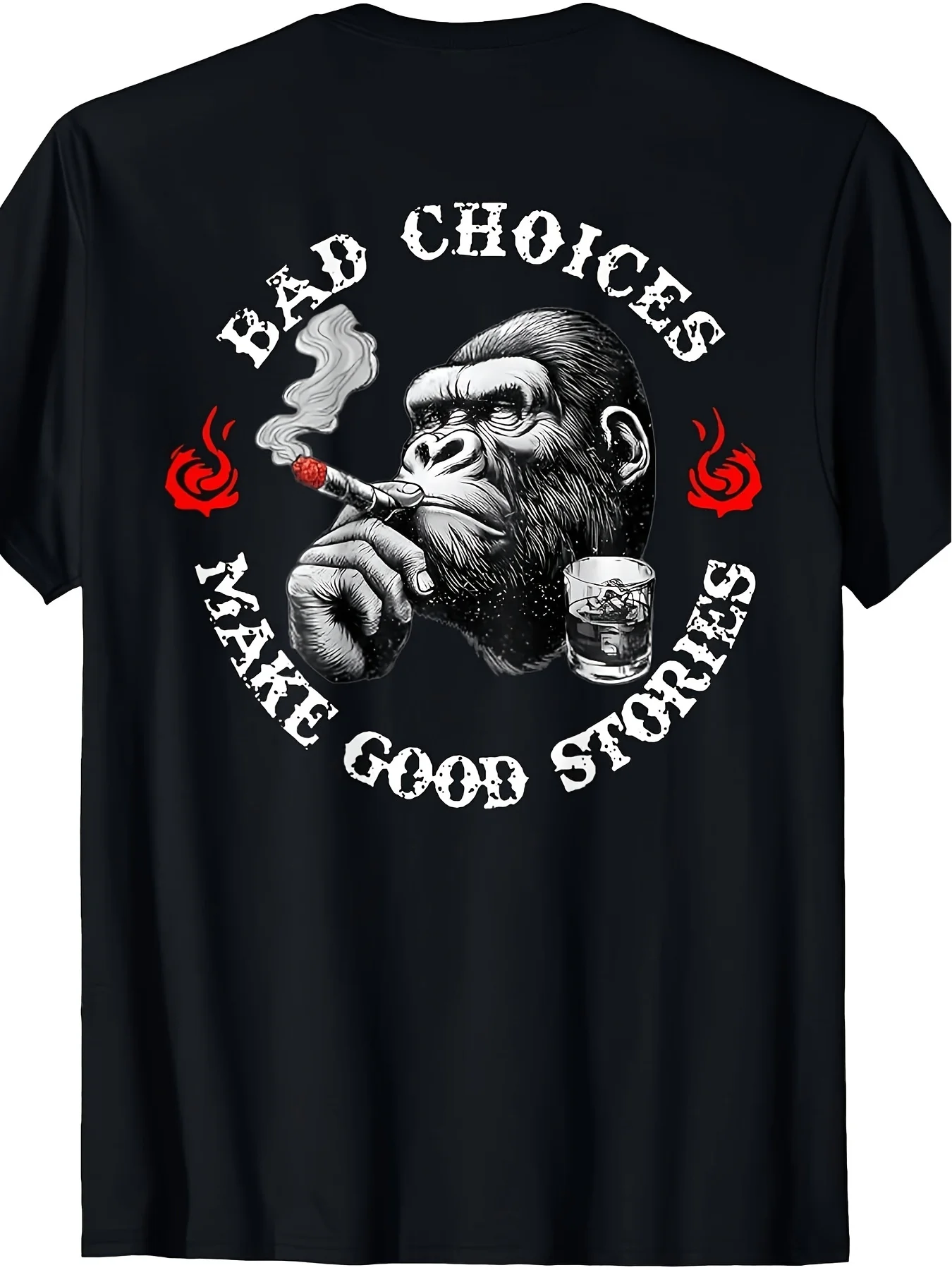 Fun Monkey Back Print T-shirt, Retro Bad Choice Makes A Good Story Slogan, Monkey Back Round Neck Casual Short Sleeves