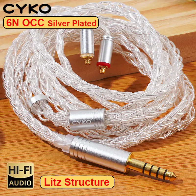 CYKO HIFI Earphone Cable 6N OCC Silver-Plated Upgrade IEM Cables 2Pin /MMCX 0.78mm 3.5/4.4mm Aux Jack Wire for In-Ear Monitors