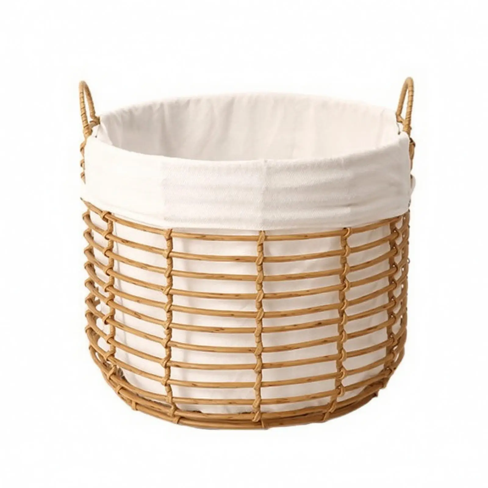 Handwoven Wicker Laundry Basket with Linen Liner and Sturdy Metal Frame for Bedroom Organization