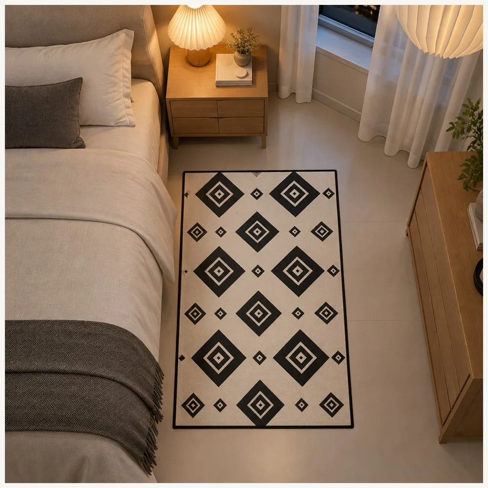 VIKAMA Minimalist Ivory Charcoal Diagonal Two Tone Flannel Door Mat, Anti-Slip Washable Floor Mat, Home Decor for Home, Entryway