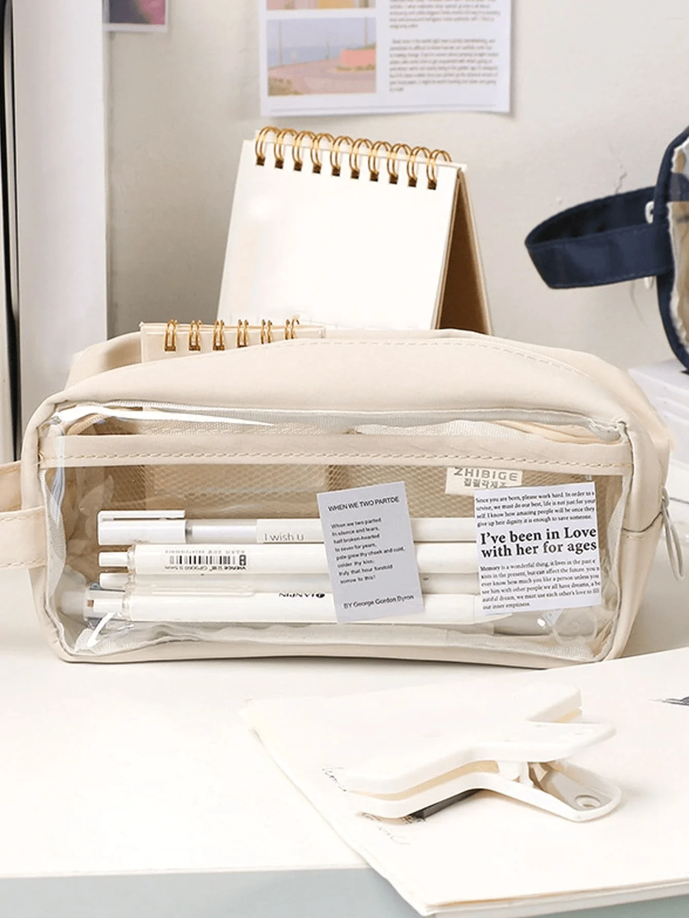 

1pc Zipper Pvc Pen Pouch Large Capacity Transparent Stationery Bag Student Pencil Case