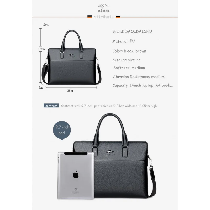 Men's Handbag Large Capacity Business Briefcase Single Shoulder Crossbody Bag