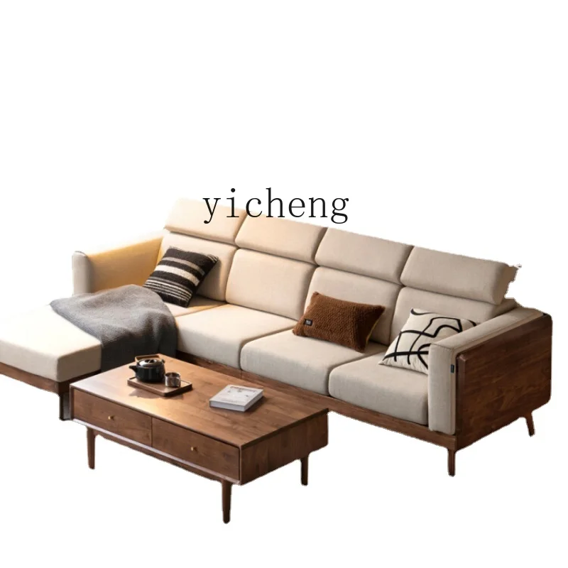 

Tqh Solid Wood Sofa Black Walnut New Chinese Large Apartment Sofa Simple Living Room Corner