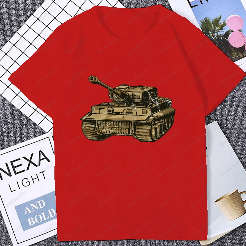 40s 50s 60s Vintage Tank Graphic World War 2 WW2 Printed Tshirt Casual Fashion Short Sleeve Military Fan T Shirt Cotton Tee