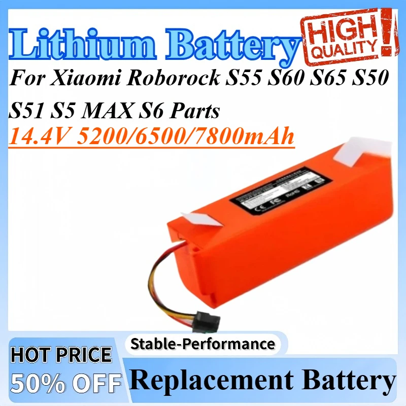 

14.4V BRR-2P4S-5200S Robotic Vacuum Cleaner Replacement Battery For Xiaomi Roborock S55 S60 S65 S50 S51 S5 MAX S6 Parts