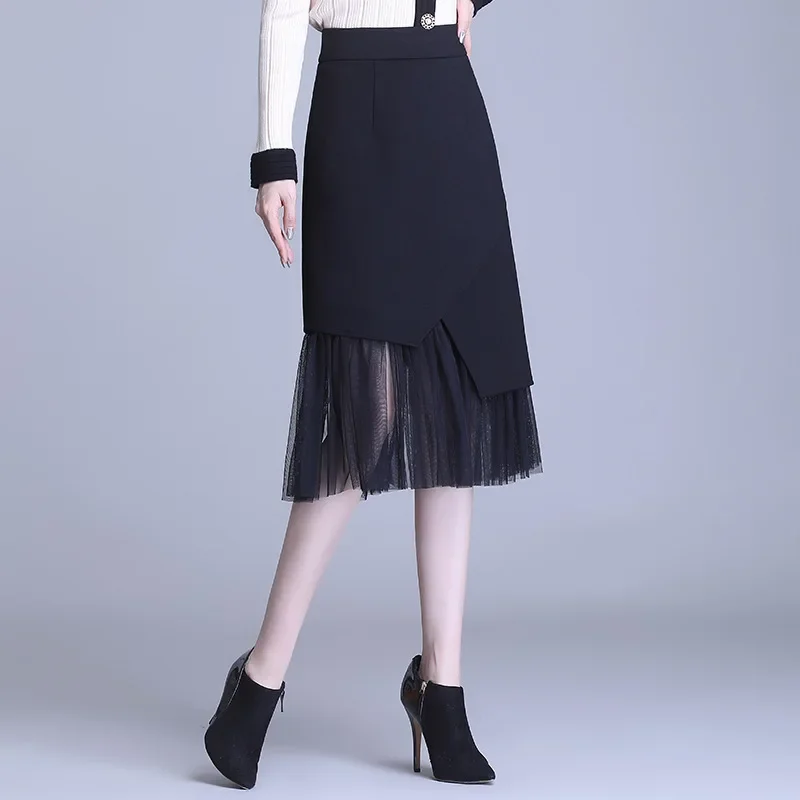 2023 Spring Summer Women New Irregular OL Commuter Skirts Female High Waist Gauze Fashion Plus Size Skirt Slim Solid Clothing