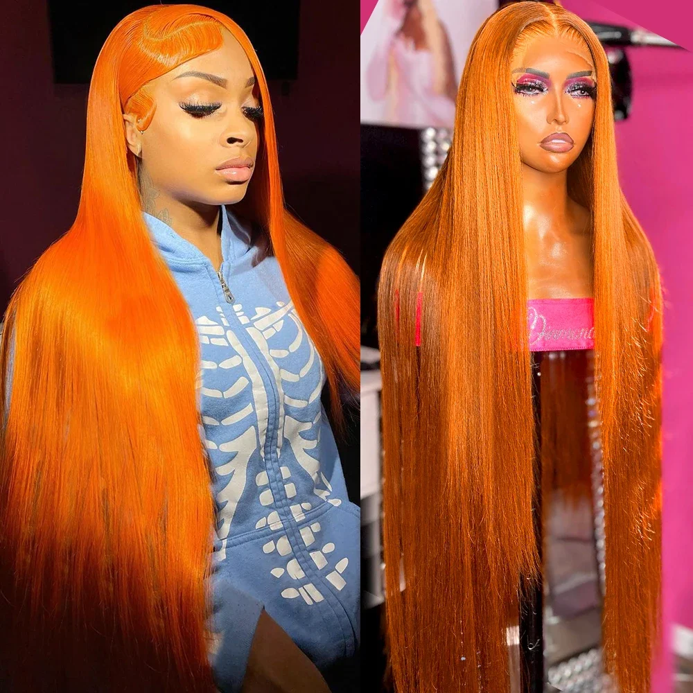 

32-дюймовый рыжий оранжевый костяной прямой парик из натуральных волос 13x6, парик из 100% человеческих волос, 350 Цветной парик из натуральных волос, предварительно выщипанный