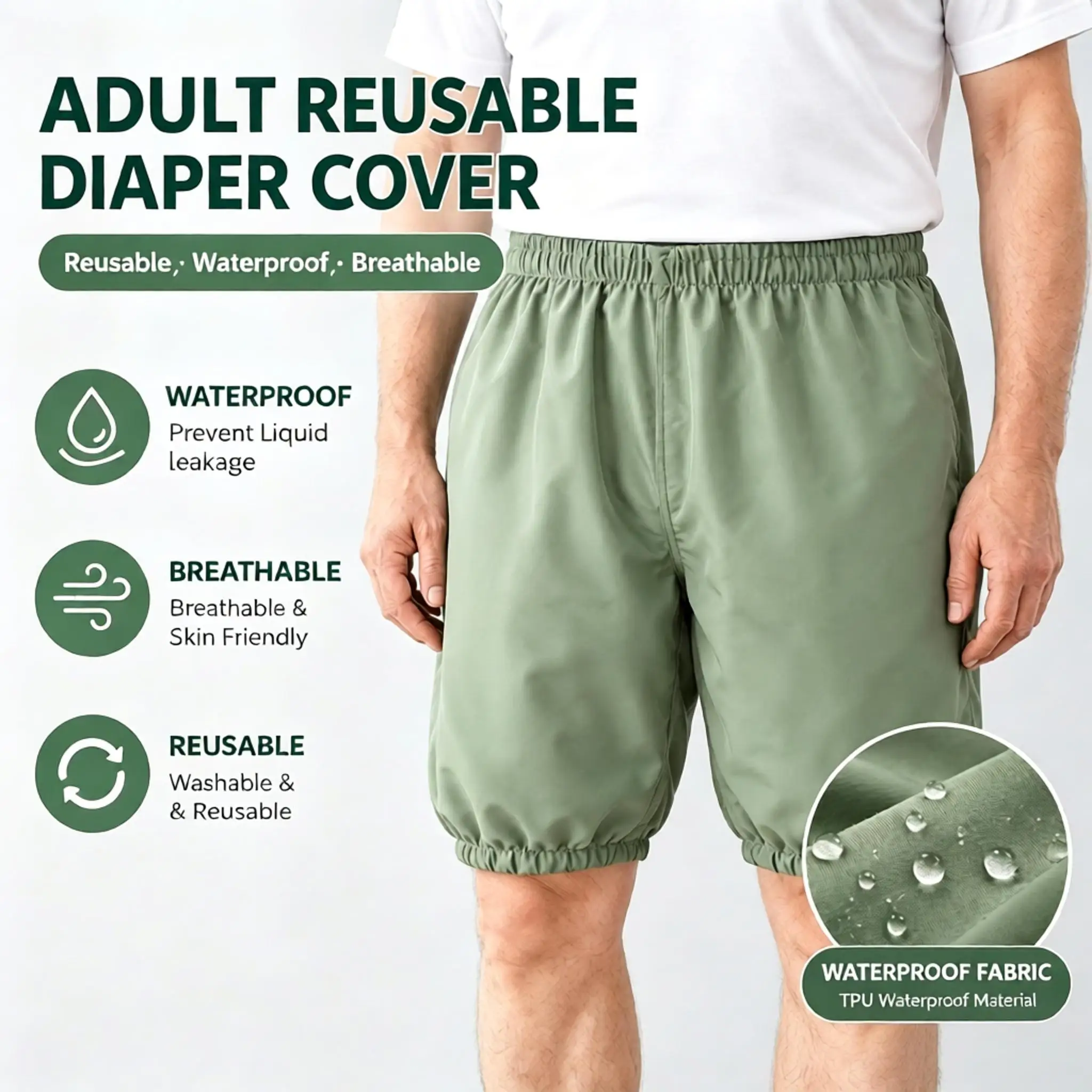 2Pcs Reusable Washable Incontinence Shorts Waterproof Leakproof Soft Breathable Comfortable Adult Diaper Pants Elderly Care