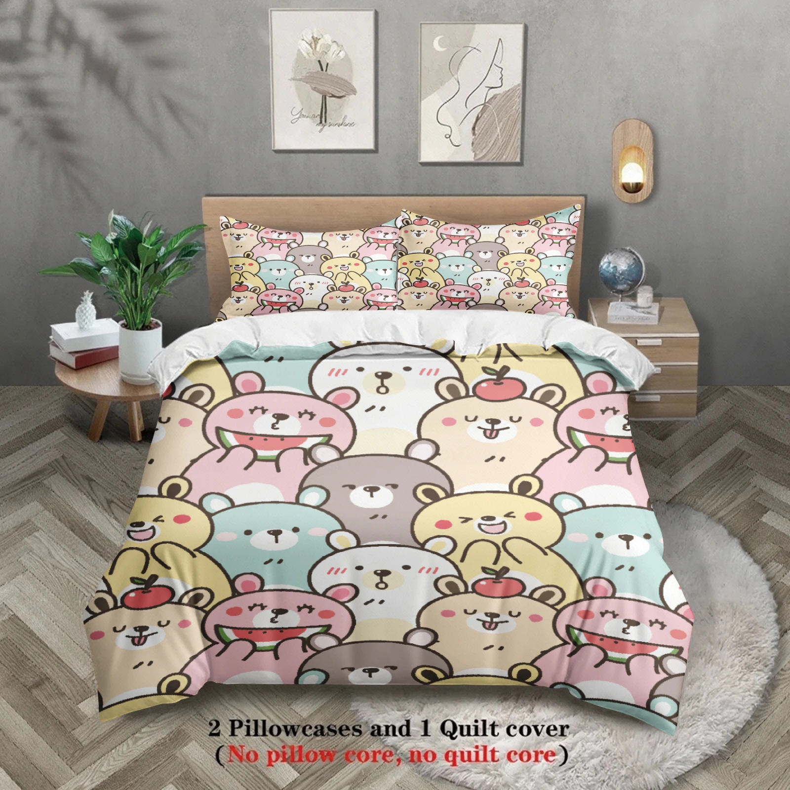 

3pcs Cat Pattern Bedding Sets 3D Printed Cute Cartoon Cat Dormitory Twin Size For Students Duvet Cover Sets With 2Pillowcases