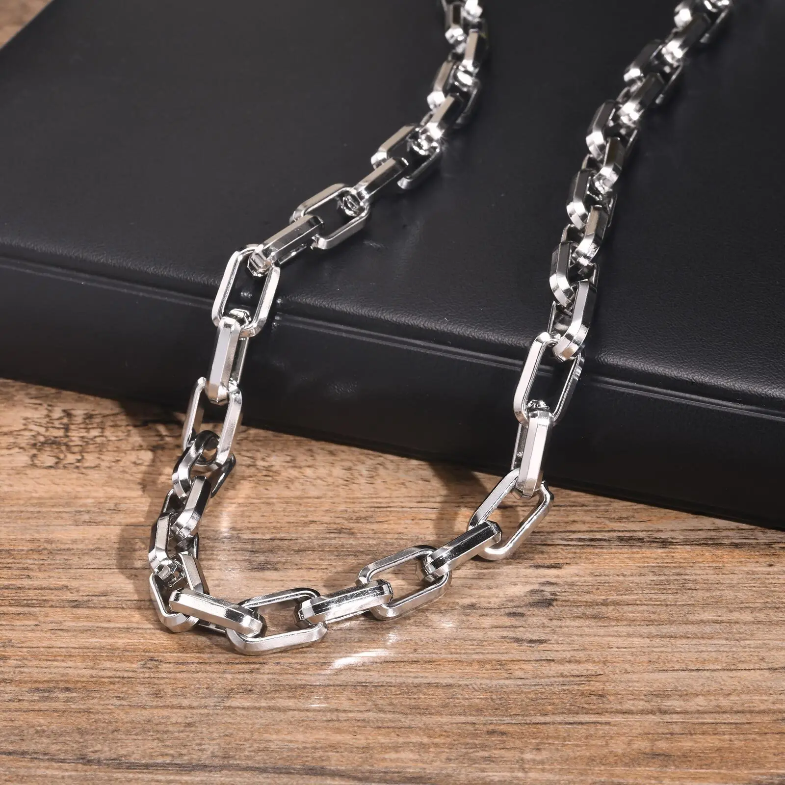 50/55/60cm Bold Rectangle Chain Necklaces for Men Boys,Chunky 9.2mm Square Stainless Steel Collar,Cool Rock Punk Jewelry Gifts