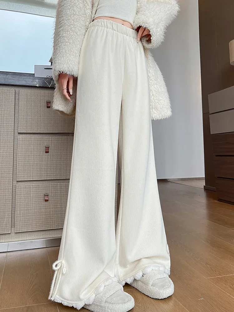 

Вельветовые брюки-клеш, женские осенне-зимние плюшевые утепленные супер красивые милые повседневные универсальные брюки с шариком из кроличьей шерсти