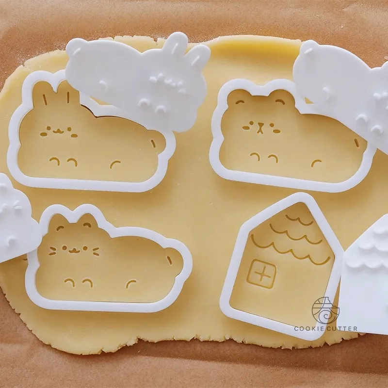 Cartoon Animals Cookie Cutter Animal Cute Cat Rabbit Bear Biscuit Stamp Embossing Tools Cake Decoration House Biscuit Mold