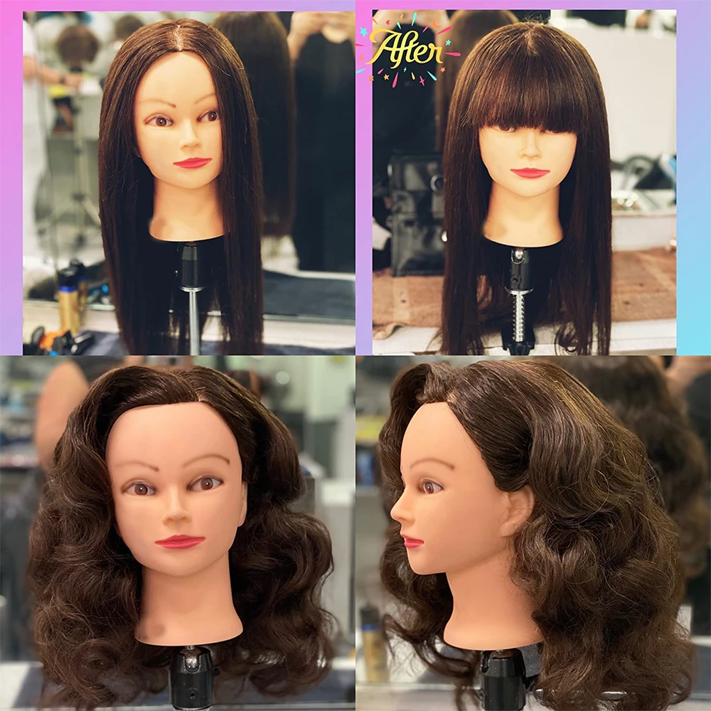 New 80% Real Hair Doll Head For Hairstyle Professional Training Head Mannequin Head Styling To Practice Hot Curl Iron Straighten