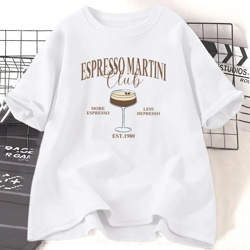 

Cocktail and Social Espresso Martini Club T-Shirt Funny Drinking Martini Lover T-Shirt Casual Short Sleeve O Neck Graphic Y2K