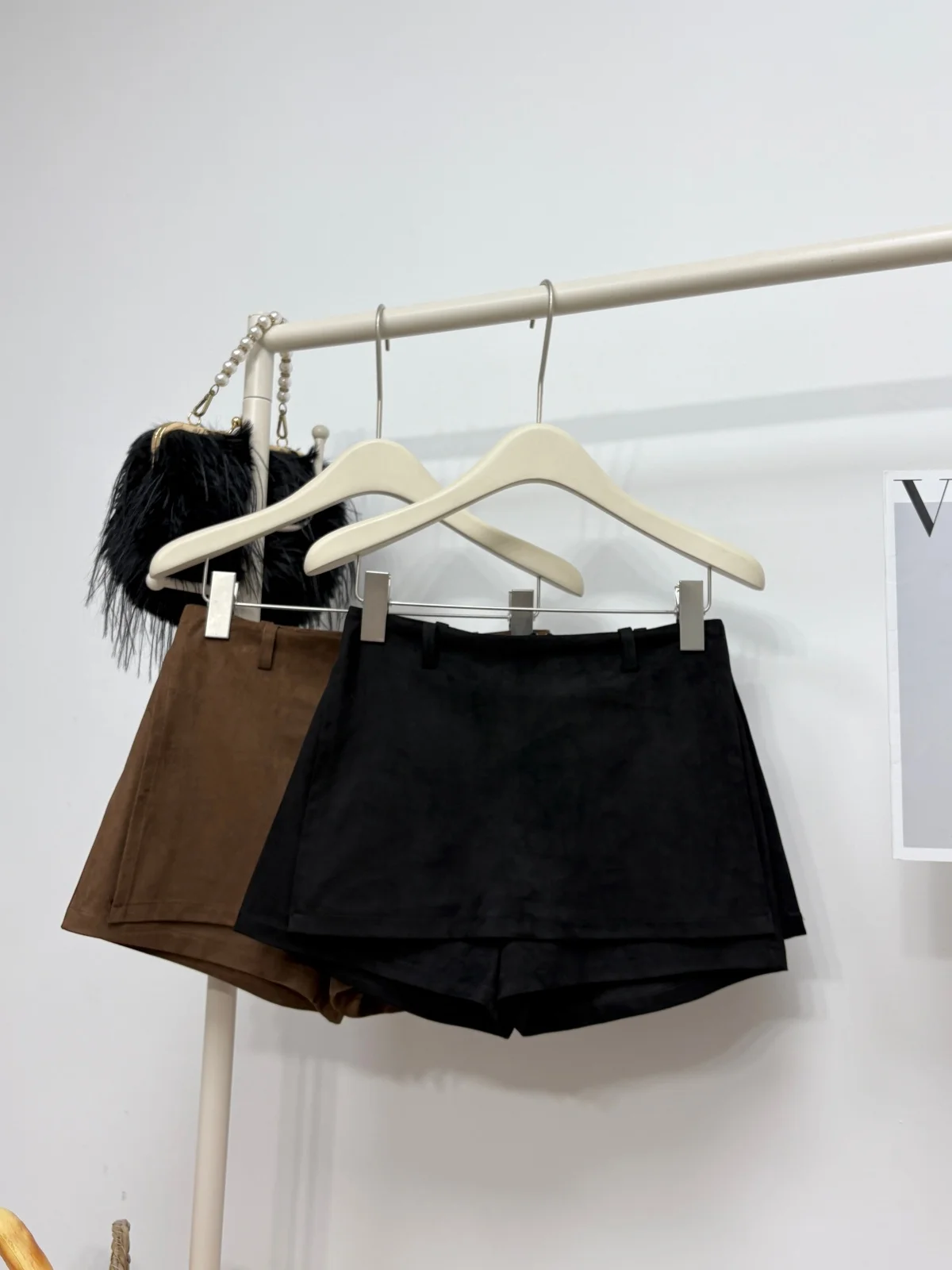 Women's Autumn Winter Faux Suede A Line Shorts Skirt Lady Streetwear High Waist Side Split Mini Skirt