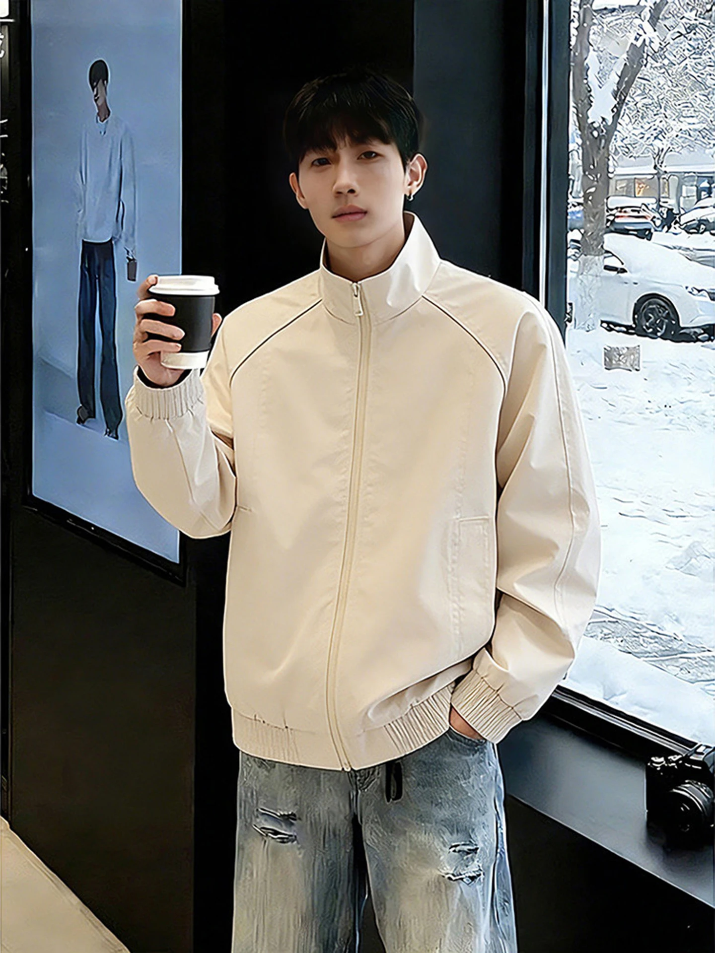 

Militaria Sle American Pilot Jaet Men's Spring Autumn High Street Deconstructed Workwear Coat Silhouette Baseball Vest