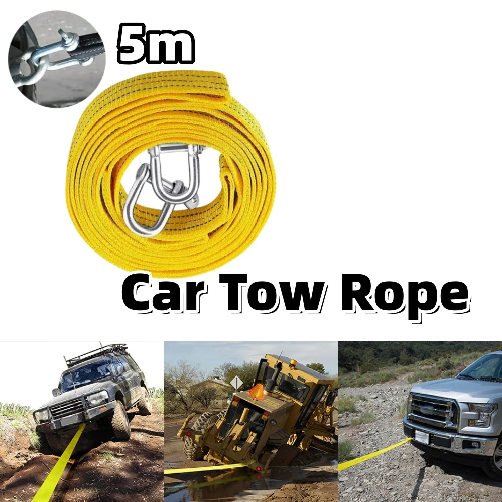 Tow Rope Strap With Hook Bar Off Road Car Wash Maintenance Loop Hook Car Trailer Towbar Machine Shackle Cargo Tie-Down Belt