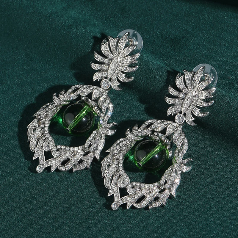 

Statement Large Green Earrings Luxury For Woman Cubic Zircon Silver Color Luxury Quality Jewelry Designer Stone Antique 2025 New