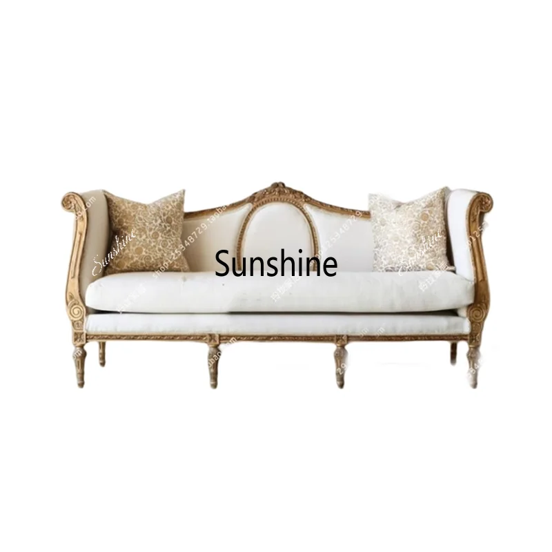 Solid wood carving flower sofa French living room leisure sofa villa bed and breakfast sofa