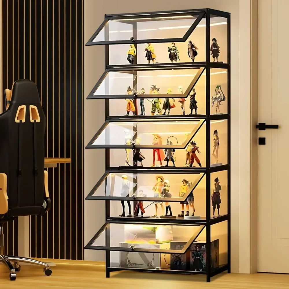 5-Tier Display Cabinet with Acrylic Doors, 67Transparent Bamboo Curio Display Case for Figures, Display Shelves for Collectibles