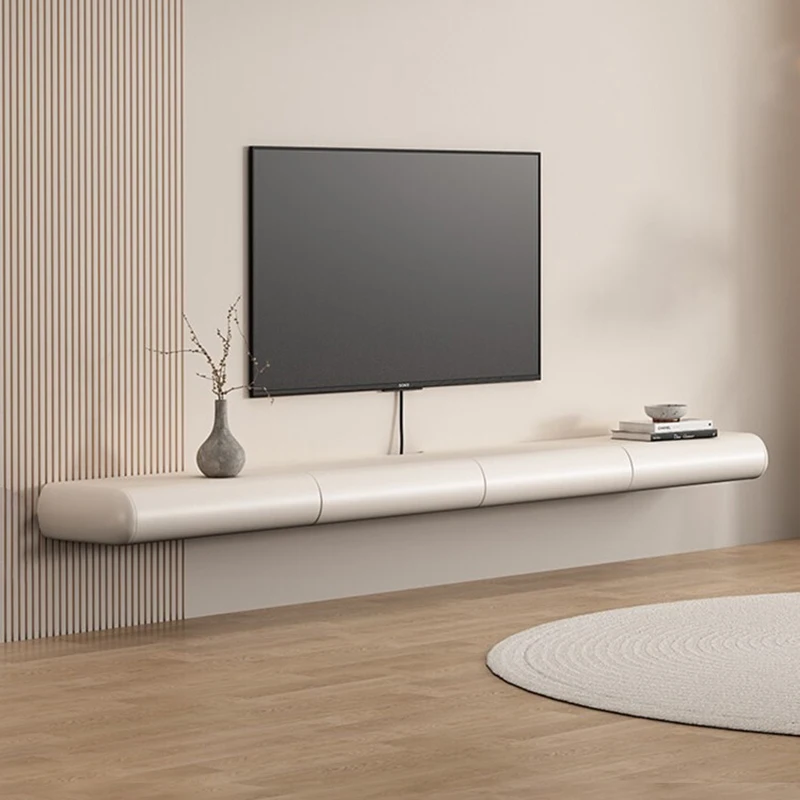 

Wall-mounted Solid Wood TV Cabinet French Suspension Style White Suspended Shelf for Small Modern Minimalist Living Room Storage