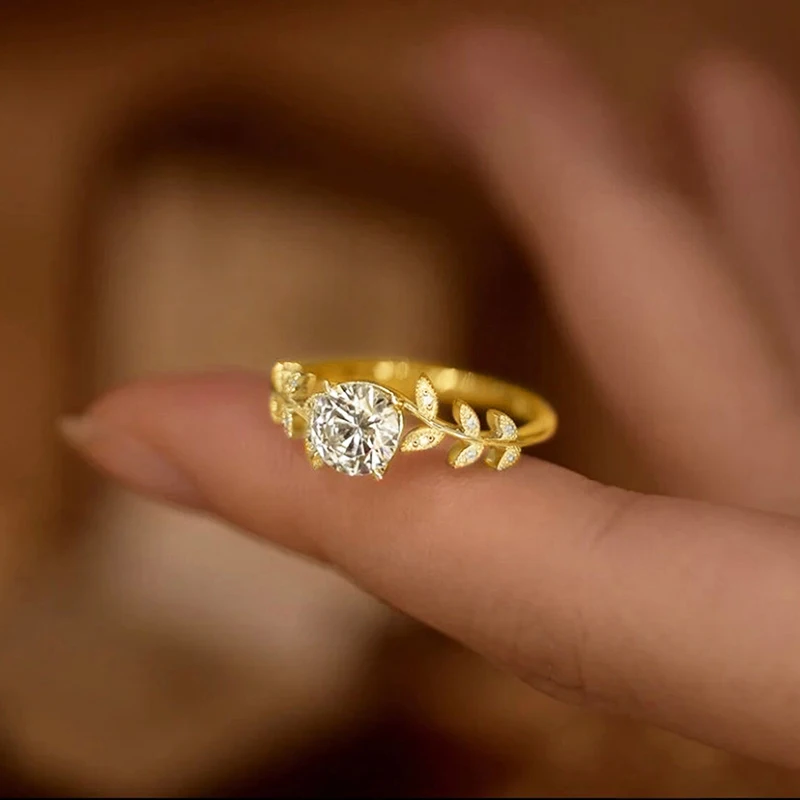 Huitan Trendy Damen-Eheringe, ausgefallenes Blatt-Design, Zirkonia-Ringe, Verlobungsantrag, Liebeszubehör für Damenschmuck