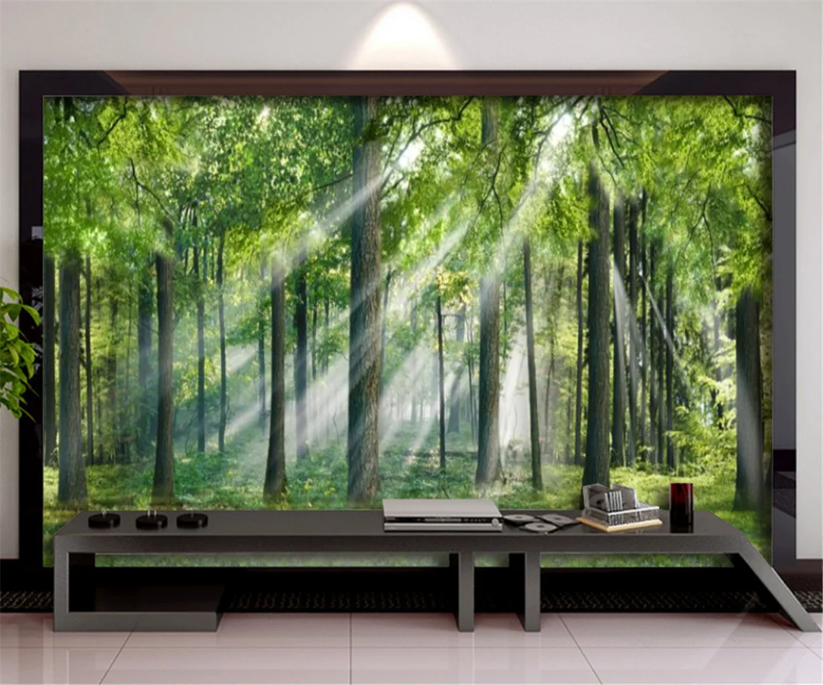 

﻿ Высококачественные солнечные лесные зеленые обои для гостиной, домашний декор, наклейки на стену, фреска для спальни