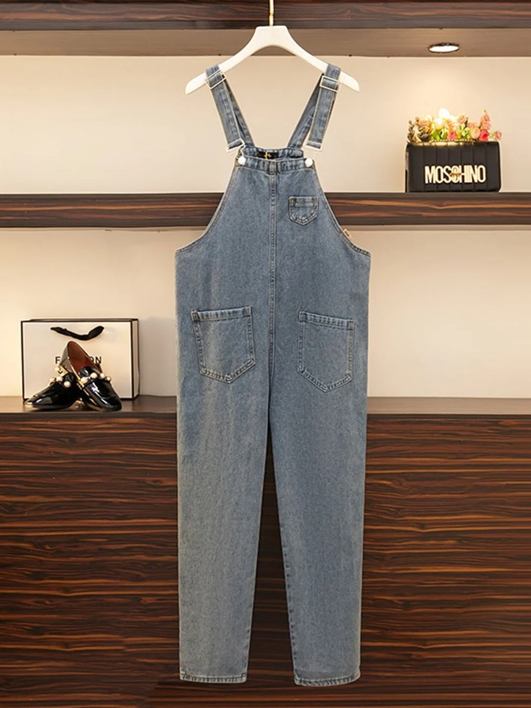 Losse denim overall met wijde pijpen voor grote maten Dames Lente Herfst Casual Recht gesneden Ademend Comfortabel Student Faion