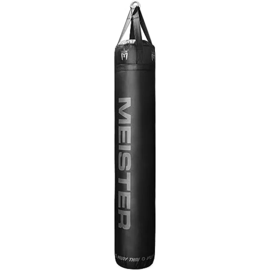 Muay Thai heavy bag for professional kicking and punching 110lb filled 6ft height durable vinyl exterior black color tear-resis