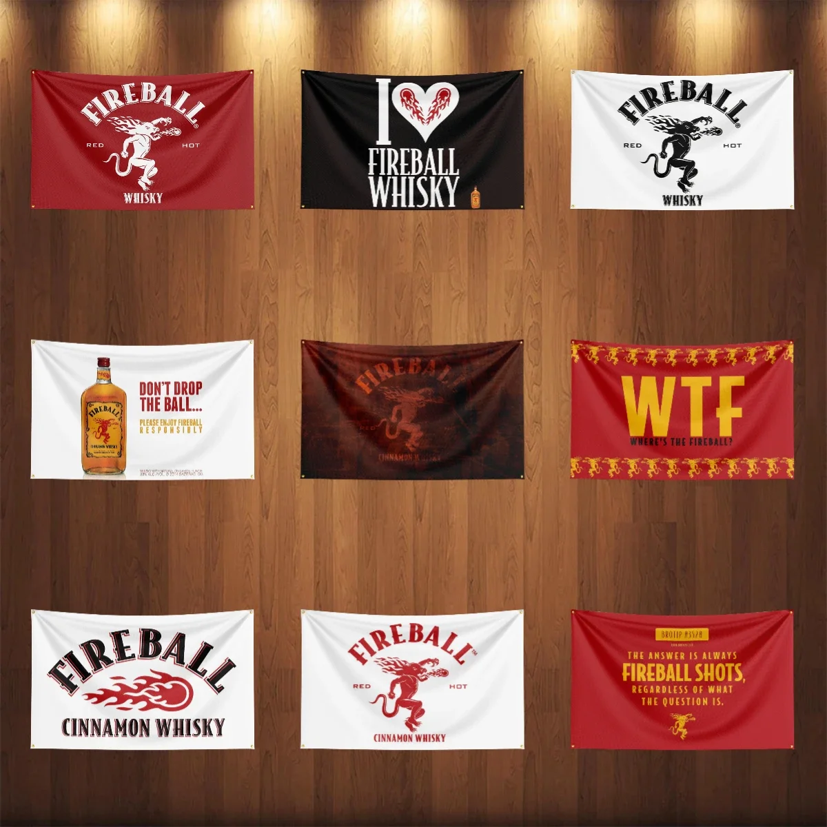 3×5ft Whiskey-F-Fireballs Flagge Polyester bedrucktes Alkohol Weinbanner für Dekor Getränk Rum Bierflagge