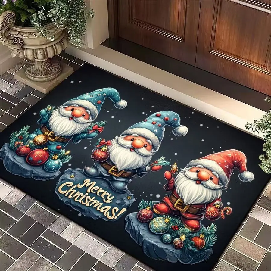 VIKAMA Smiling Reindeer Doormat for Front Door, Soft Crystal Velvet Welcome Mat, Non Slip Anti Fatigue Door Rug Indoor Outdoor