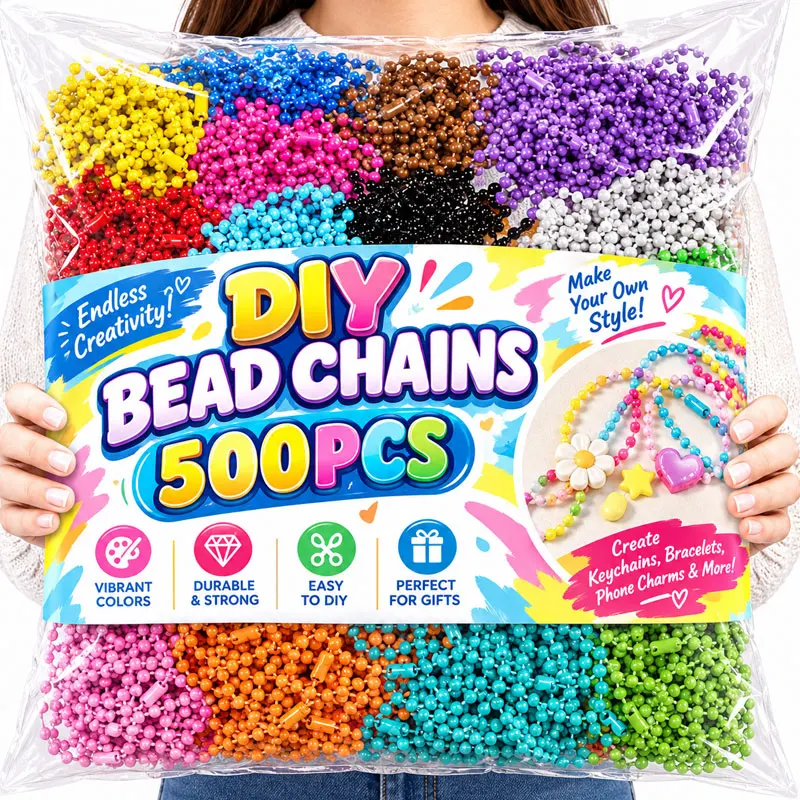 10-500pcs DIY Handmade Ball Bead Chains Sliver Colorful Keys Chain Dolls Label Hand Tag Connector for DIY Jewelry Making Tools