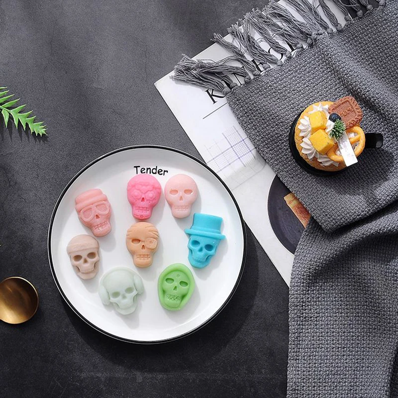 5pcs Skull Silicone Molds Pastry 8 Different Skeleton Cookie Cake Candy Chocolate Mold Silicone For Baking Ice Cube Tray Mould