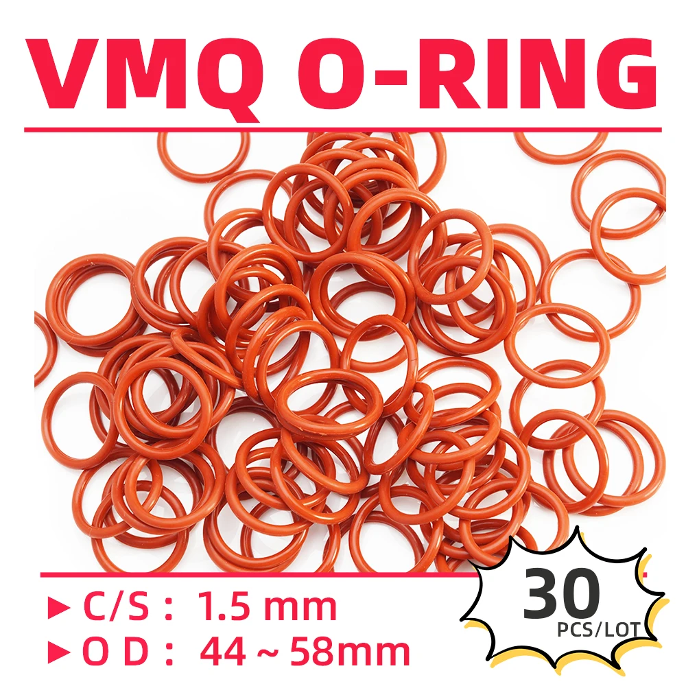 

30PCS/Lot Rubber Red VMQ CS1.5 mm OD 44/45/46/47/48/49/50/51/52/53/54/55/56/57/58 mm O Ring Gasket Oil Resistant Waterproof