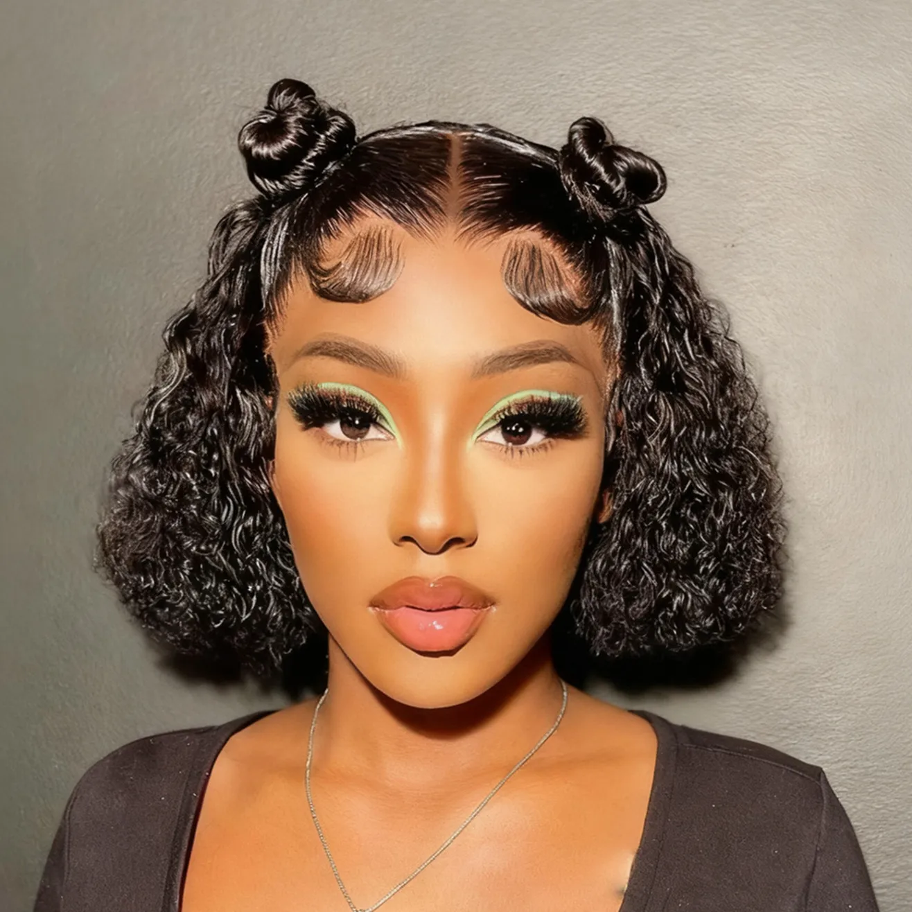 باروكة شعر بشري مموجة 4X4، لون أسود طبيعي، باروكة شعر بشري للاستخدام اليومي للحفلات، باروكة قصيرة مجعدة للنساء