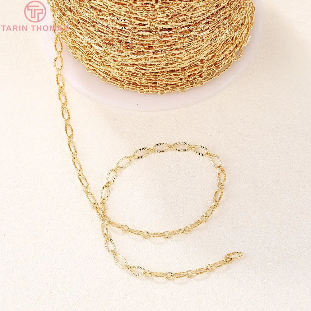 (4309)1 Meter Width 3.2MM Thickness 0.1MM 24K Gold Color Brass Engraved Necklace Chains Quality Diy Jewelry Findings Accessories